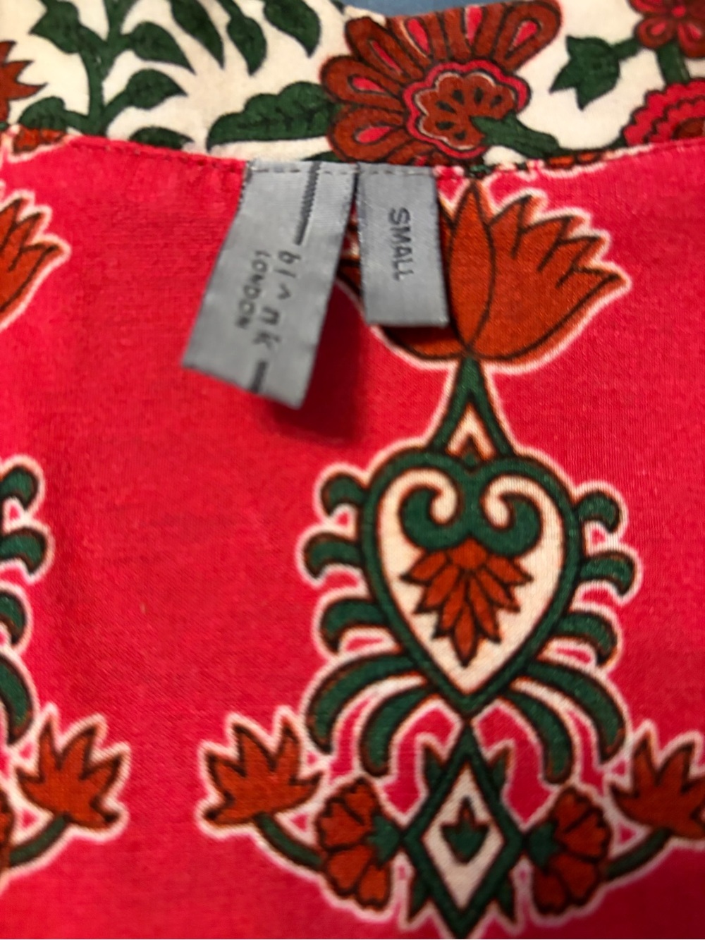 Anthropologie Bl^nk London Stephanie Floral V-Neck Peasant Top Red/Beige Small - Picture 2 of 7